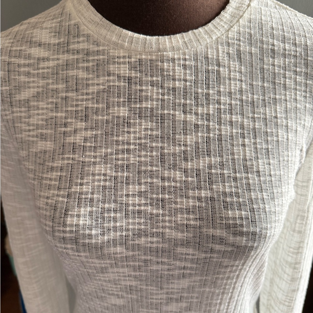 White Ribbed Long Sleeve Top - Picture 4 of 9